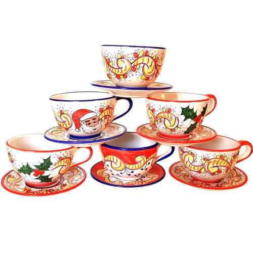 Cup. Perfect for milk, cappuccino, or tea. Christmas line. Vietri ceramic. Hand-painted.