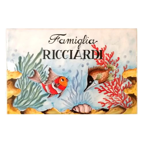 Customizable rectangular plaque. Sea Line. Vietri ceramic. Hand-painted.