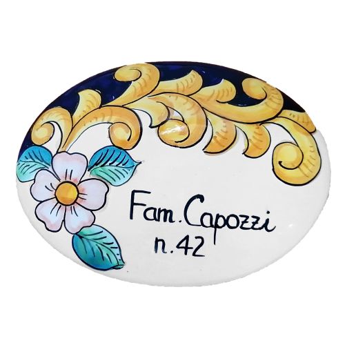 Customizable oval plaque. Flowers & Baroque line. Vietri ceramic. Hand-painted.