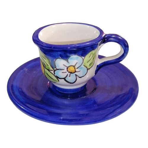 Kaffeetasse mit Untertasse. Blumen & Zitronen-Linie....