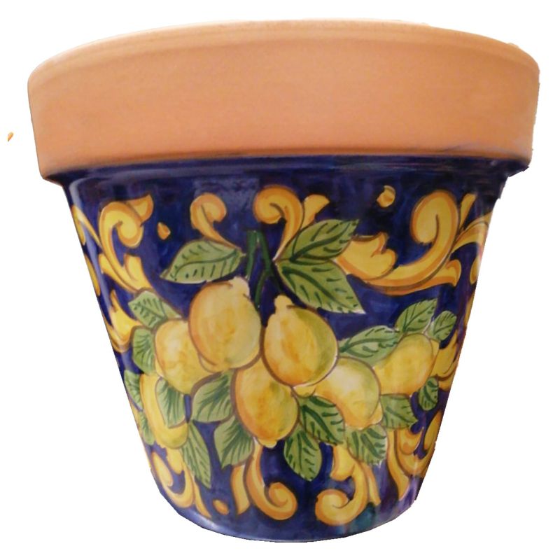 Conical pot for plants BLue background lemons...