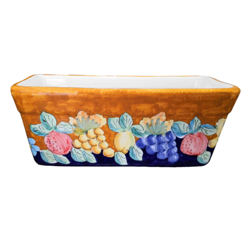 Jardinera rectangular. Fondo naranja con flores, uvas y... 2