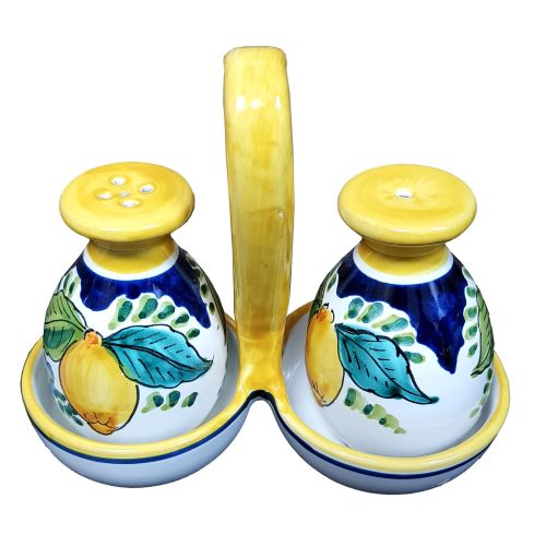 Salt and Pepper set Blue and Yellow. handpainted Vietri... 2