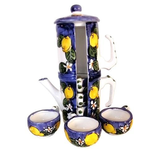 Coffee cup holder moka pot. Lemons line. Vietri ceramic. Hand-painted.