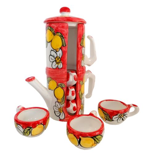 Cafetière porte-tasses. Ligne Citrons. Céramique de Vietri. Peinte à la main.