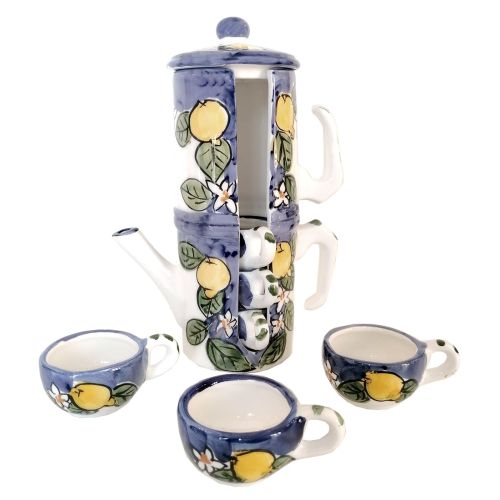 Coffee cup holder moka pot. Lemons line. Vietri ceramic. Hand-painted.