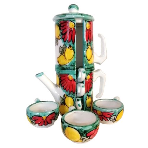Coffee cup holder moka pot. Lemons line. Vietri ceramic. Hand-painted.