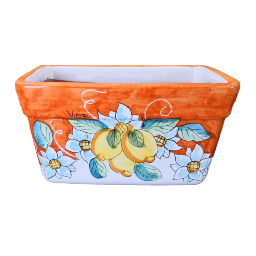 Rectangular Planter. Orange Base with Flowers and Lemons.... 2