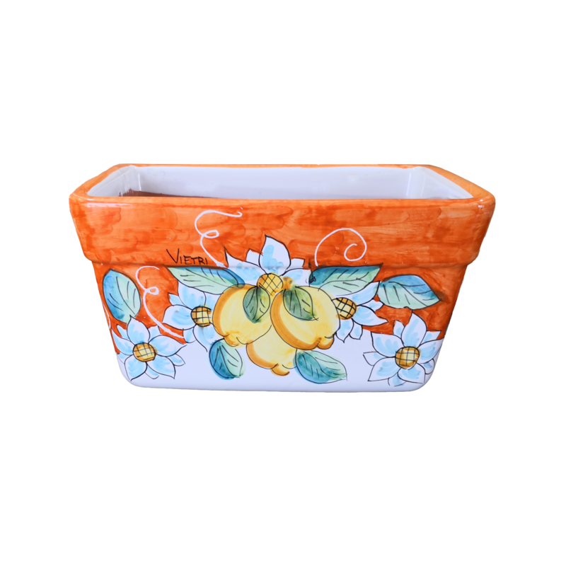 Rectangular Planter. Orange Base with Flowers...