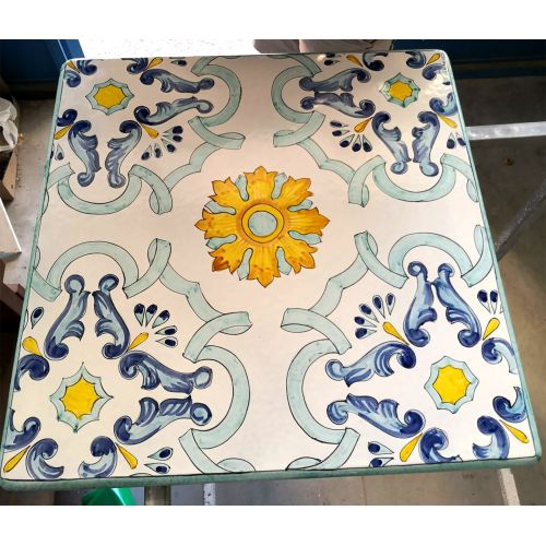 Table. Ceramic-coated lava stone table. Hand-painted...