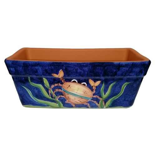 Rectangular Planter. Sea Line. Vietri ceramic. Hand-painted.