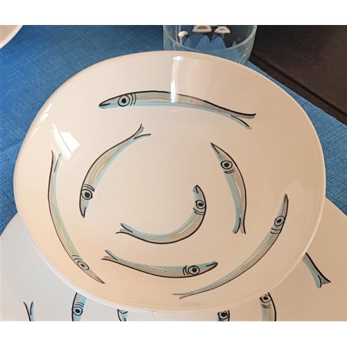 Irregular Bowl Sardines line. handpainted Vietri ceramic