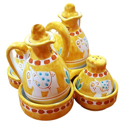 Oil vinegar salt and Pepper Set Animal line. handpainted... 2