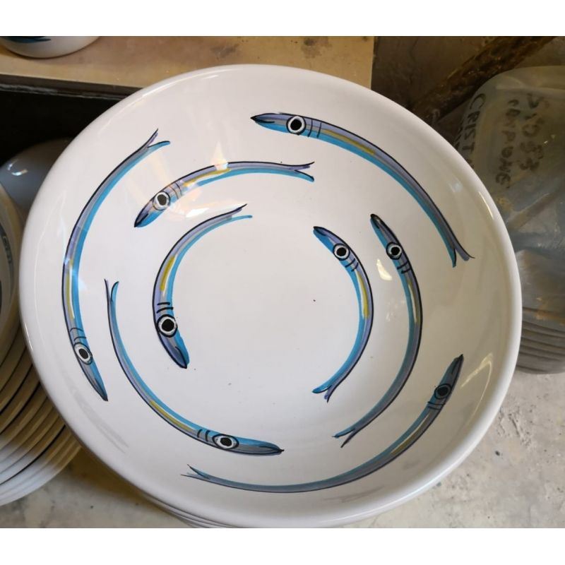 Irregular Bowl Sardines line. handpainted...