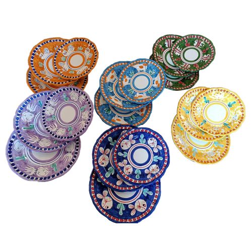 Set Piatti. Linea Animaletti. Ceramica vietrese. Dipinto a Mano.
