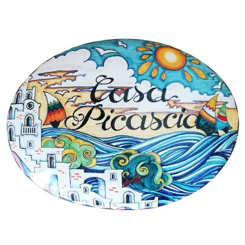 Placa ovalada personalizable. Cerámica de Vietri. Pintada...