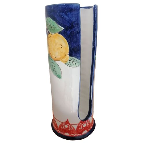 Glass holder Blue flowers and Lemons. handpainted Vietri...