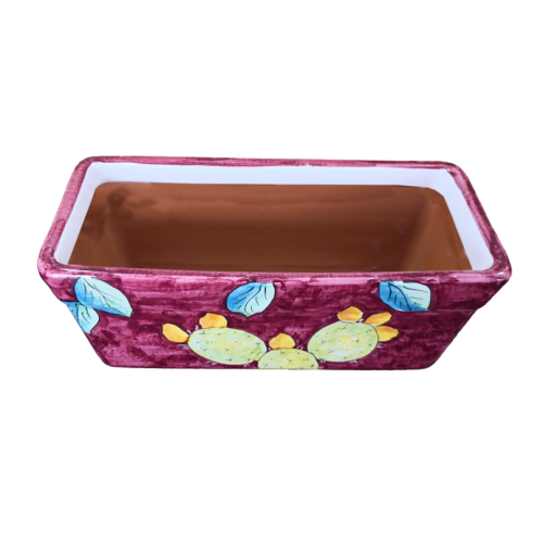 Rectangular Planter. Purple Base with Prickly Pears. Vietri ceramic. Hand-painted.