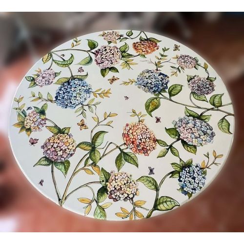 Table. Ceramic-coated lava stone table. Hand-painted...