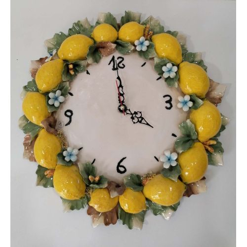 Wanduhr. Erhabene Zitronen. Vietri-Keramik. Handbemalt.