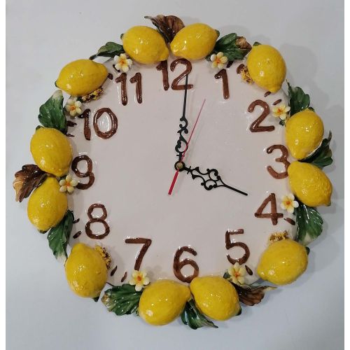 Wall clock. Raised lemons. Vietri ceramic. Hand-painted.