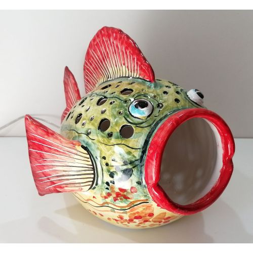 Pesce da appoggio Lume in Ceramica di Vietri dipinta a mano. Oggettistica da arrendamento per la tua casa