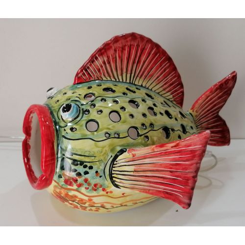 Pesce da appoggio Lume in Ceramica di Vietri dipinta a mano. Oggettistica da arrendamento per la tua casa