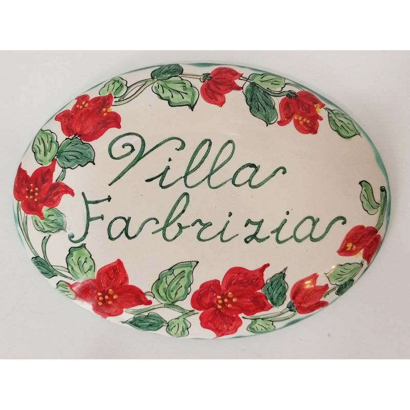 Customizable oval plaque. Flowers line. Vietri...