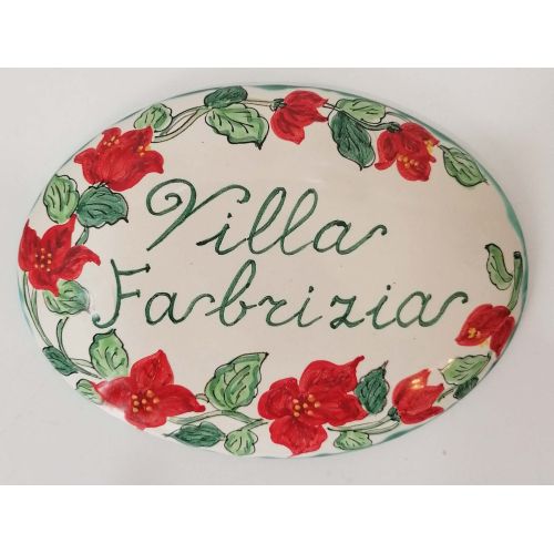 Plaque ovale personnalisable. Ligne Fleurs. Céramique de Vietri. Peinte à la main.