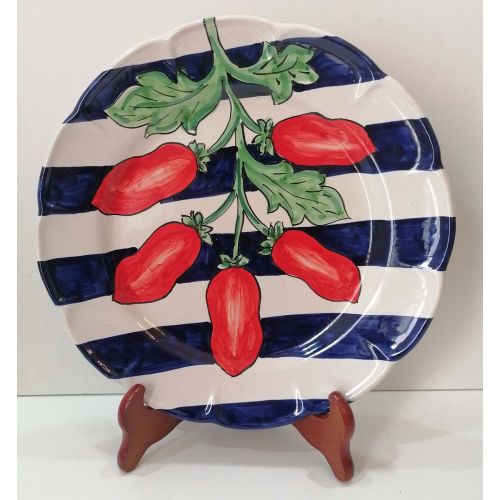 Colorful stripes plate, tomato design. Vietri ceramic:...