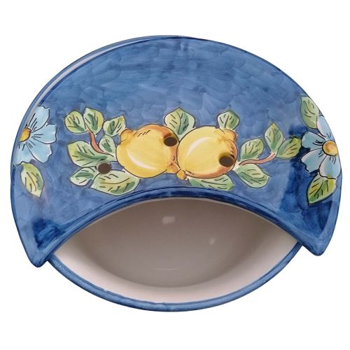 Sponzapane Porta Mozzarella linea limoni bordo blu - Ceramica di Vietri dipinta a mano