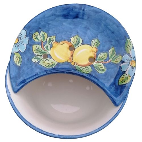 Mozzarella Cheese Pot blue border and lemons line - handpainted Vietri ceramic