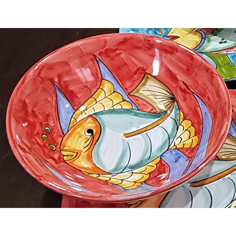 Glatte Suppenschale. Serie Fische. Handbemalte...