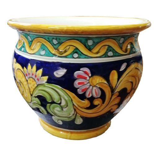 Plant holder baroque line. handpainted Vietri ceramic