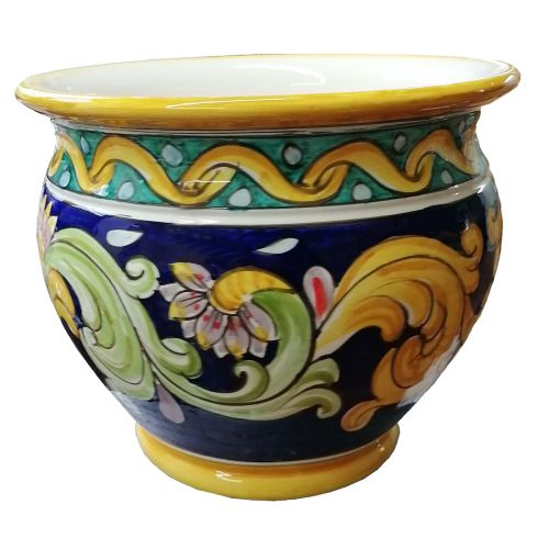 Plant holder baroque line. handpainted Vietri ceramic
