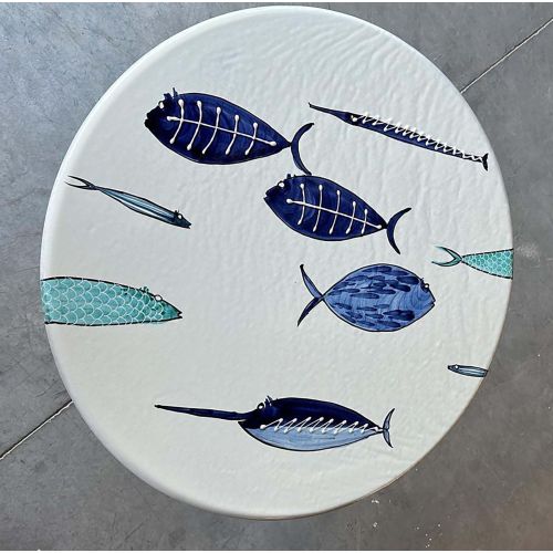 Table. Ceramicized lava stone table. Modern Fish design....