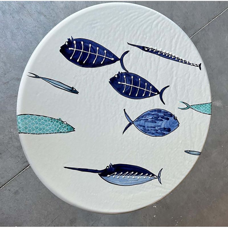 Mesa de piedra volcánica ceramizada. Peces...