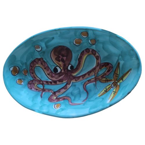 Oval bowl platter. Serving dish. Marine line. Vietri ceramics. Hand-painted.