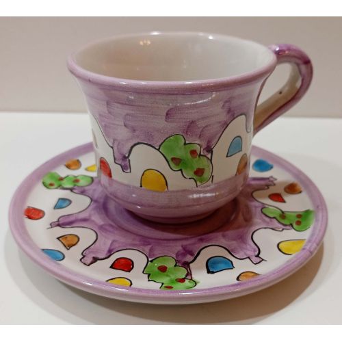 Milk cup with plate Casette Positano line. Hand-painted Vietri ceramic