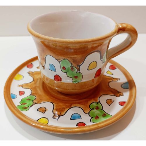 Milk cup with plate Casette Positano line. Hand-painted Vietri ceramic
