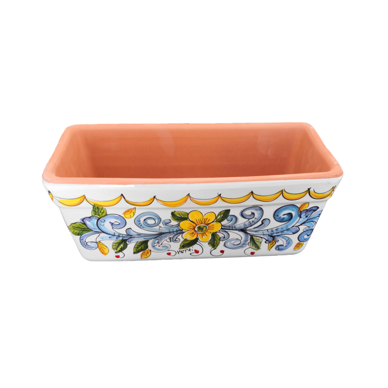 Rectangular Planter. White Base with Baroque...