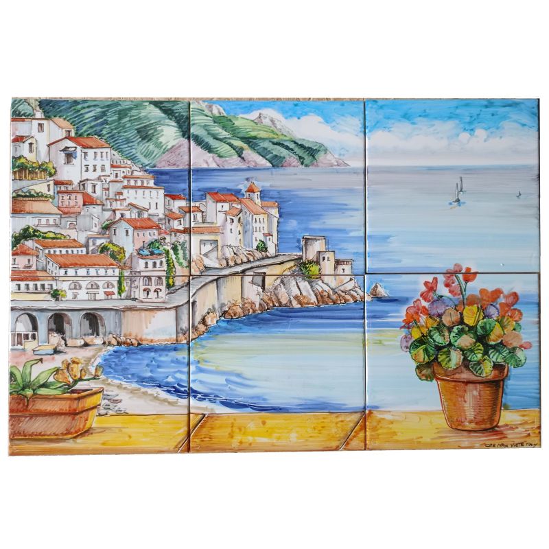 Wall panel tiles hand-painted Vietri ceramic.