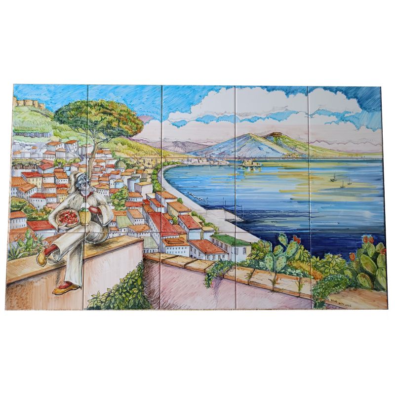 Pannello murale. Veduta Napoli. Ceramica...