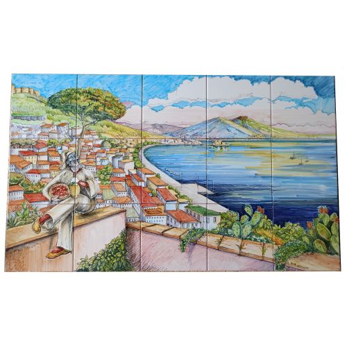 Panel de Pared. Vista de Nápoles. Cerámica de Vietri Pintada a Mano.