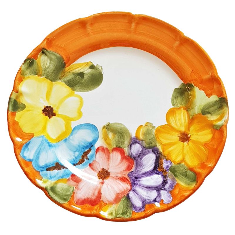 Teller. Linie Halber-Blumenrand. Handbemalte...