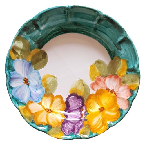 Teller. Linie Halber-Blumenrand. Handbemalte Keramik aus...