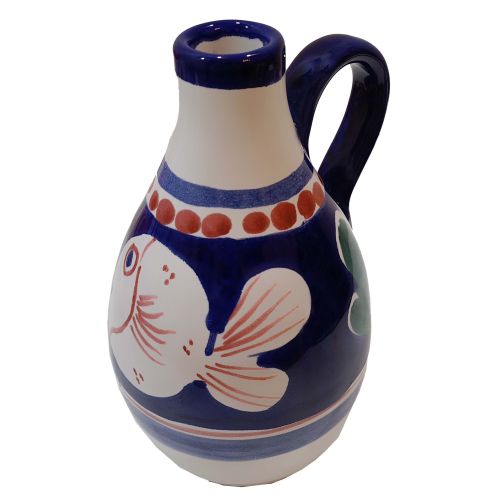 Öl- und Essigflasche mit Griff. Tierchen-Kollektion. Handbemalte Vietri-Keramik.