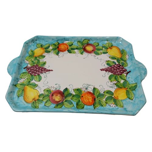 Tray with 12 cups and sugar bowl. Fruit line. Vietri ceramic. Hand-painted.