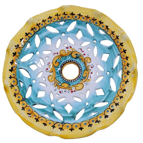 Chandelier Openwork wavy edged. Hand-painted Vietri ceramic.