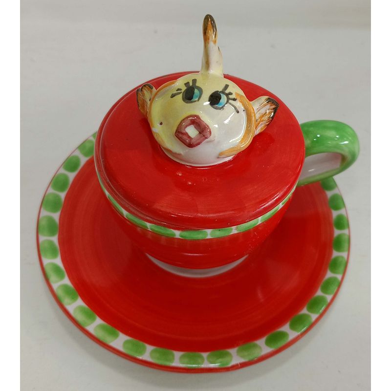 Coffee cup with embossed lid, saucer animal...